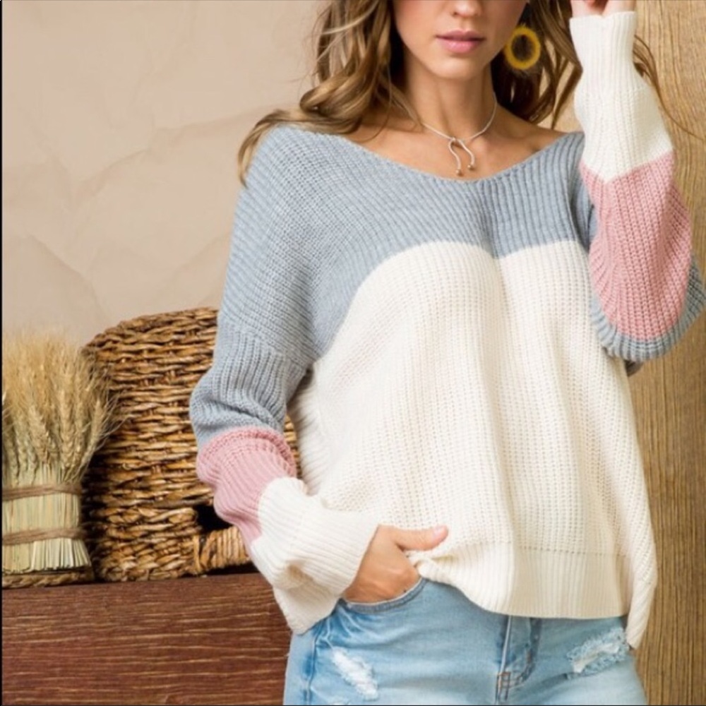 LAST!Color  Block Twisted Back Sweater - Picture 4 of 6